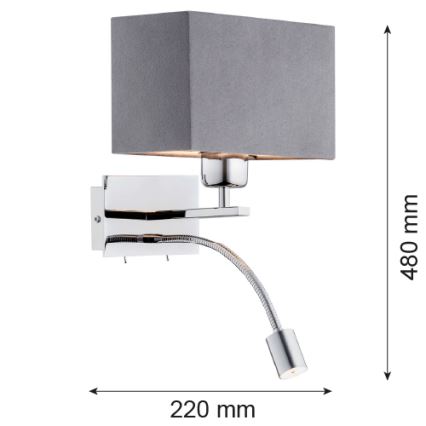 Argon 1053 - Светодиодная настенная лампа BILL 1xE27/15W/230V + LED/4,5W серый/блестящий хром