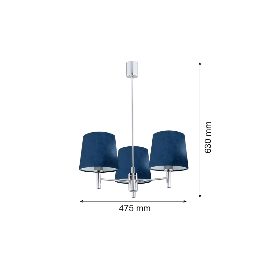 Argon 1381 - Люстра на штанге BOLZANO 3xE27/15W/230V синяя/блестящий хром
