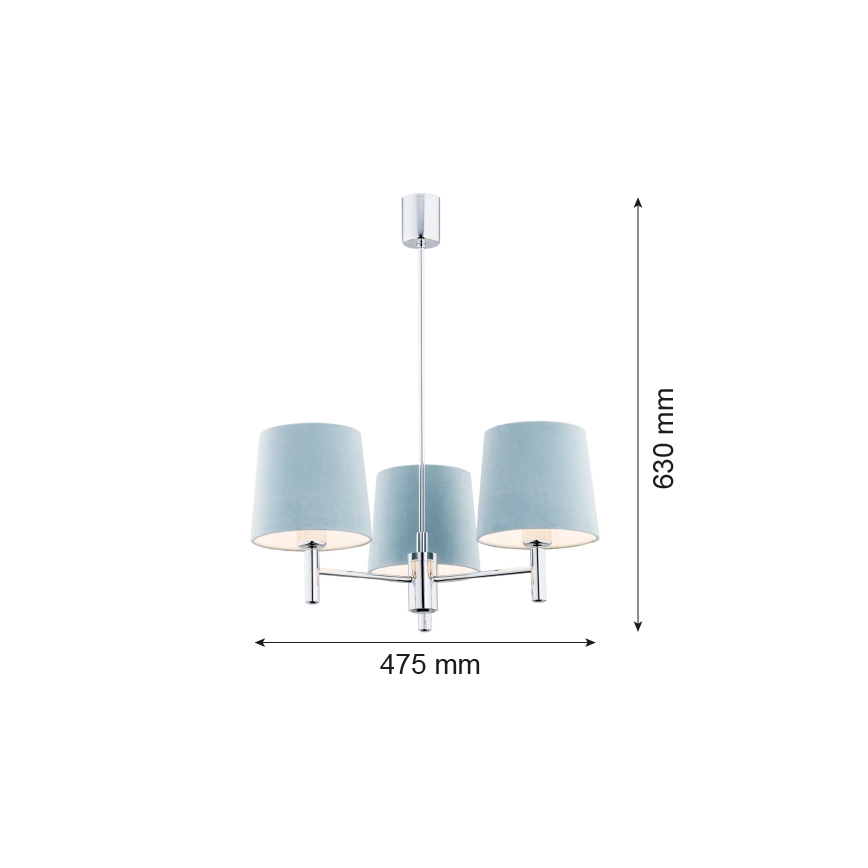 Argon 1383 - Люстра на штанге BOLZANO 3xE27/15W/230V синяя/блестящий хром