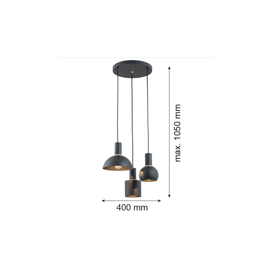 Argon 1472 - Люстра на тросе SINES 3xE27/15W/230V черная