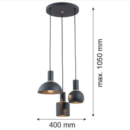 Argon 1472 - Підвісна люстра SINES 3xE27/15W/230V чорний