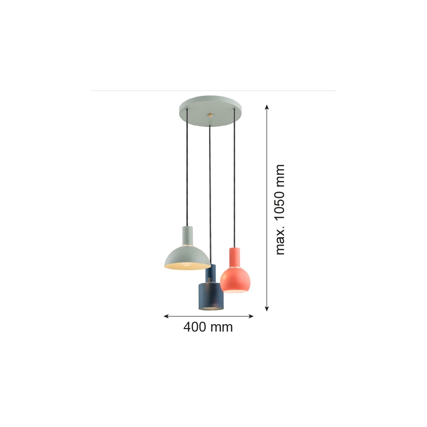 Argon 1479 - Люстра на тросе SINES 3xE27/15W/230V зеленая/синяя/оранжевая