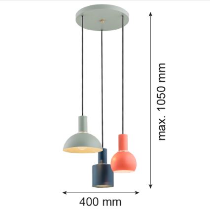 Argon 1479 - Підвісна люстра SINES 3xE27/15W/230V зелений/синій/помаранчева