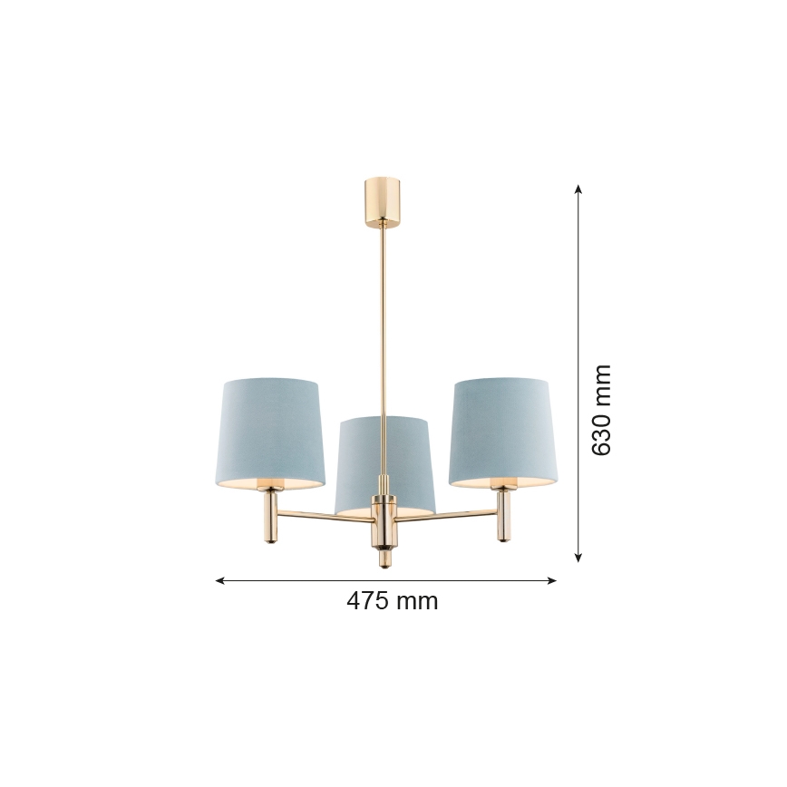 Argon 1484 - Люстра на штанге PONTE 3xE27/15W/230V синяя/латунь