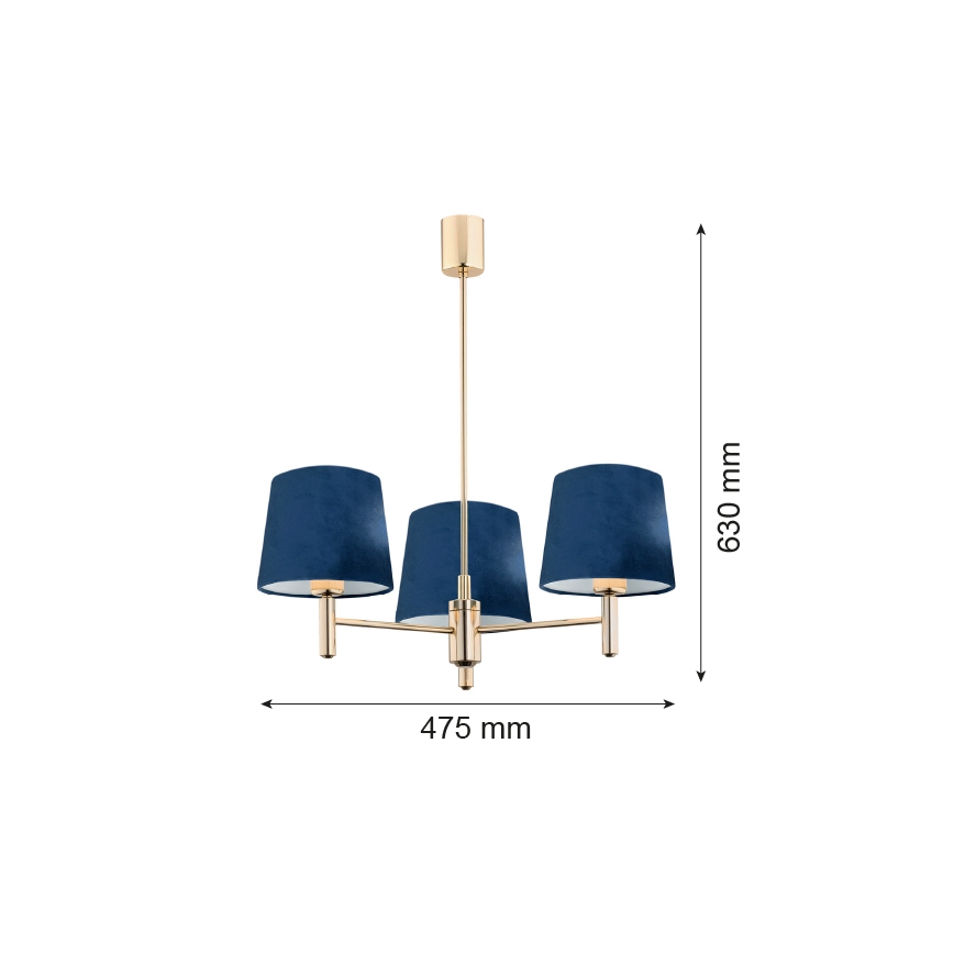 Argon 1485 - Люстра на штанге PONTE 3xE27/15W/230V синяя/латунь