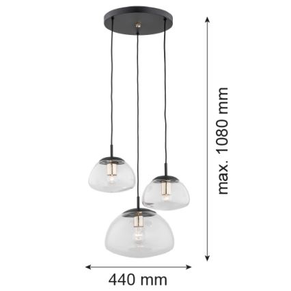 Argon 1492 - Люстра на тросе TRINI 3xE27/15W/230V черная