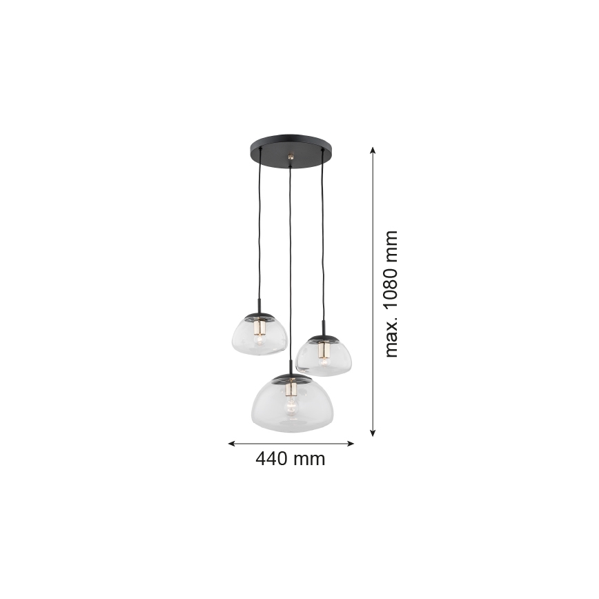 Argon 1492 - Люстра на тросе TRINI 3xE27/15W/230V черная