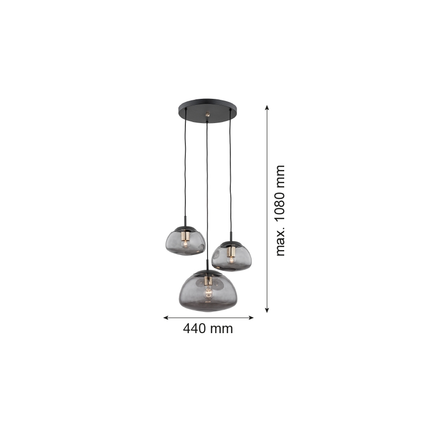 Argon 1493 - Підвісна люстра TRINI 3xE27/15W/230V чорний