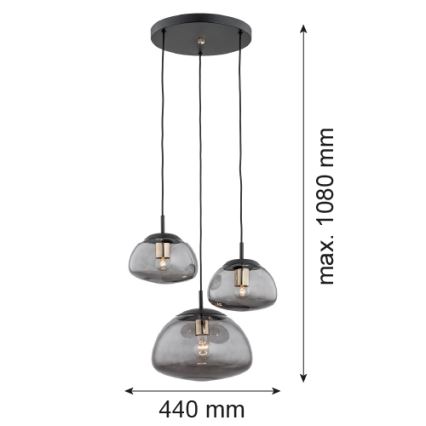 Argon 1493 - Підвісна люстра TRINI 3xE27/15W/230V чорний
