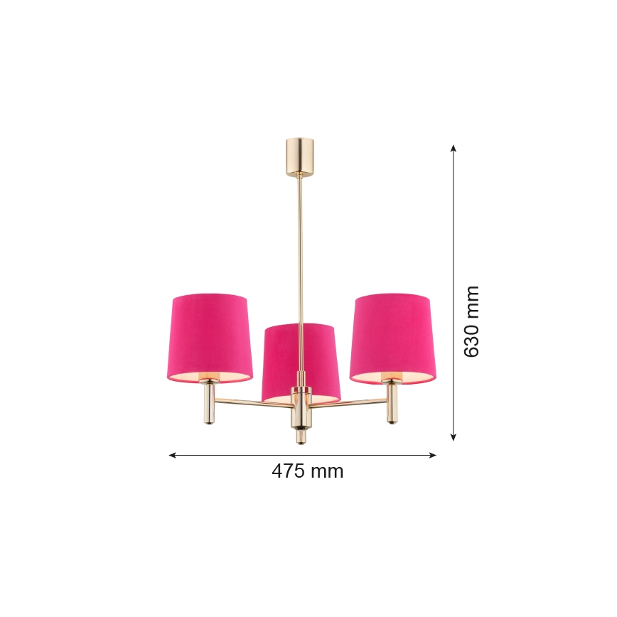 Argon 1498 - Люстра на штанге PONTE 3xE27/15W/230V розовый/латунь