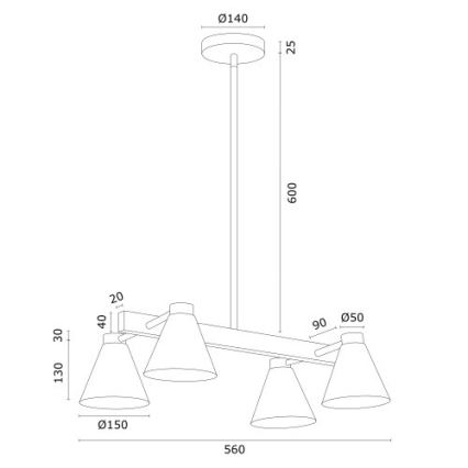 Argon 1773 - Люстра на штанзі AVALONE 4xE27/15W/230V білий/золотий