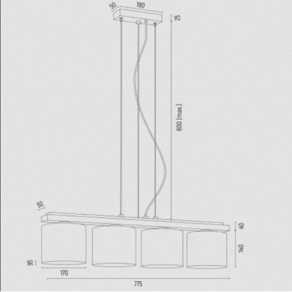 Argon 1814 - Підвісна люстра CANOA 4xE27/15W/230V чорний