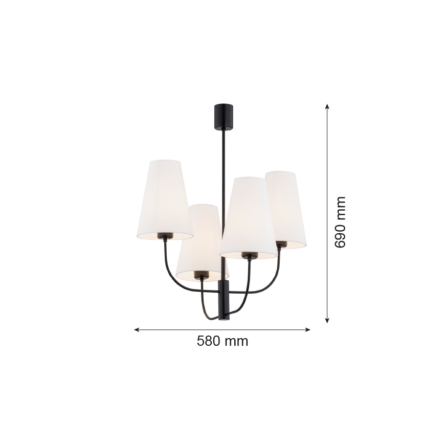 Argon 1822 - Люстра на штанзі SAFIANO 4xE27/15W/230V чорна