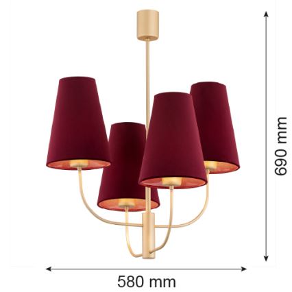 Argon 1827 - Люстра на штанзі SAFIANO 4xE27/15W/230V бордова