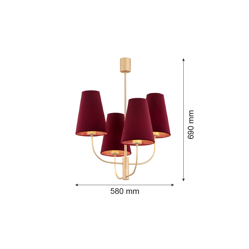 Argon 1827 - Люстра на штанзі SAFIANO 4xE27/15W/230V бордова