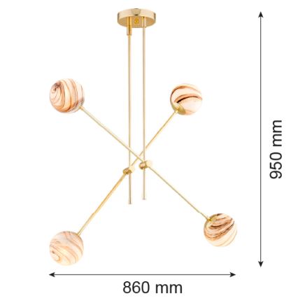 Argon 1840 - Люстра на штанге ABSOS 4xE14/7W/230V алебастр золотистый