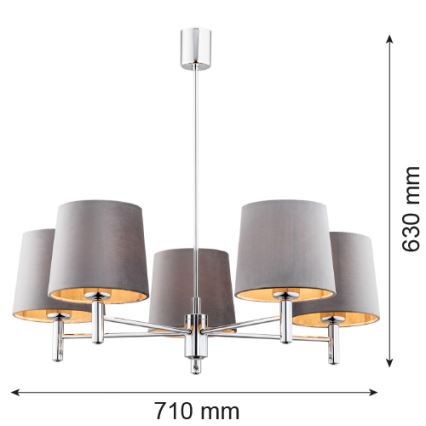 Argon 2108 - Люстра на штанге BOLZANO 5xE27/15W/230V серая