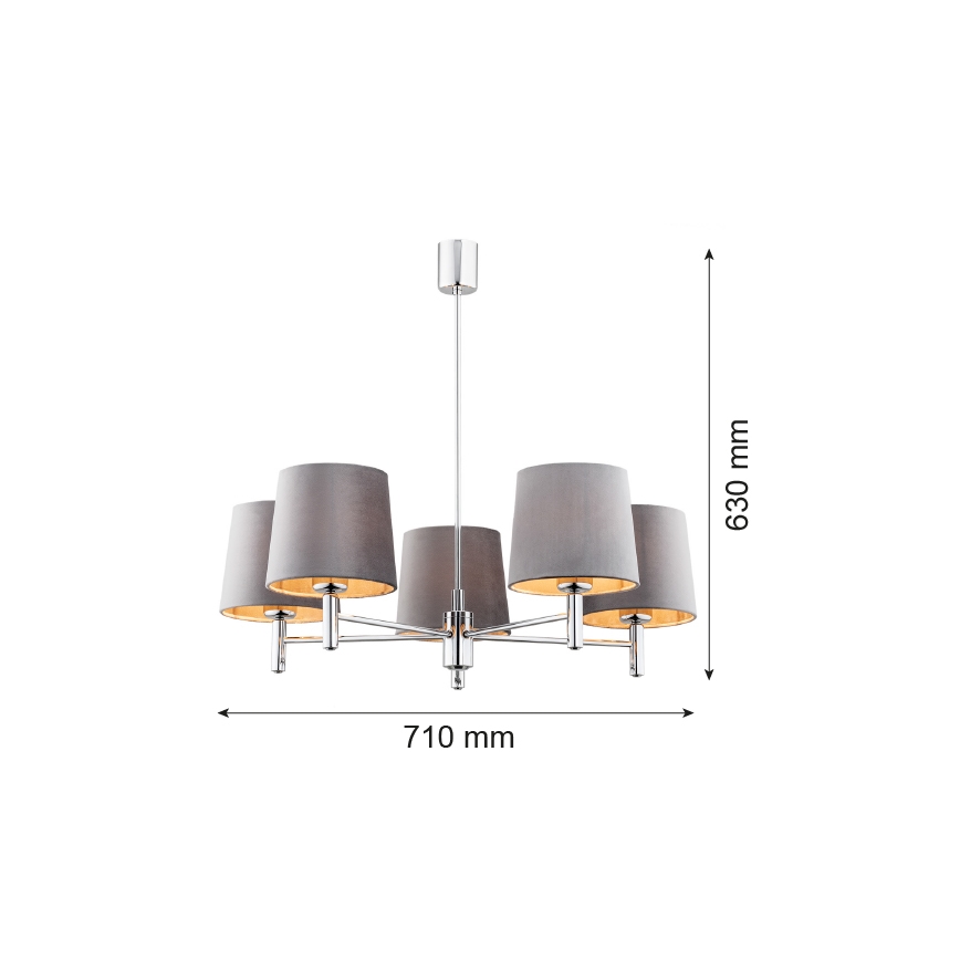 Argon 2108 - Люстра на штанге BOLZANO 5xE27/15W/230V серая