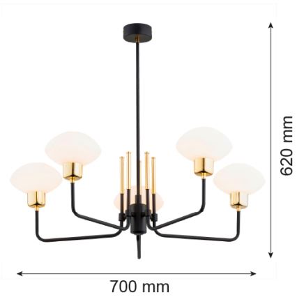 Argon 2128 - Люстра на штанзі RAVELLO 5xE14/15W/230V чорний/золотий