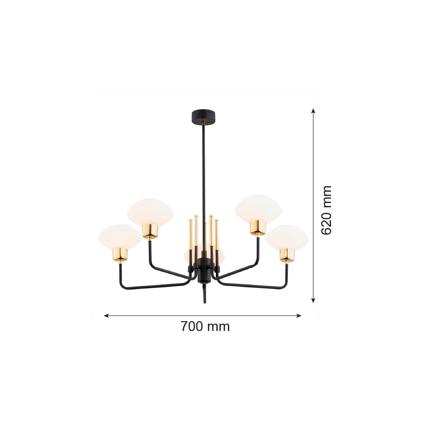 Argon 2128 - Люстра на штанзі RAVELLO 5xE14/15W/230V чорний/золотий