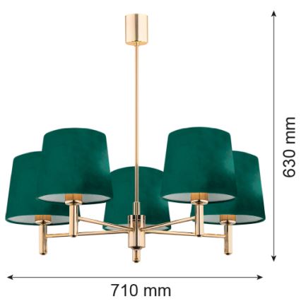Argon 2145 - Люстра на штанге PONTE 5xE27/15W/230V зеленая/латунь