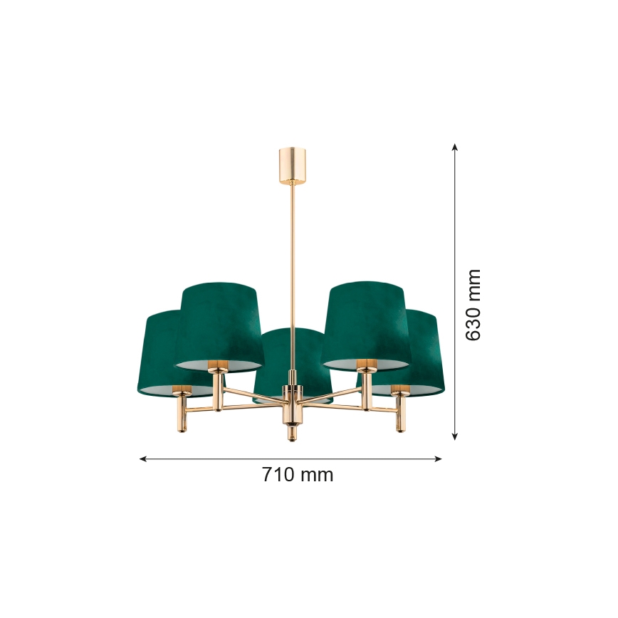 Argon 2145 - Люстра на штанге PONTE 5xE27/15W/230V зеленая/латунь