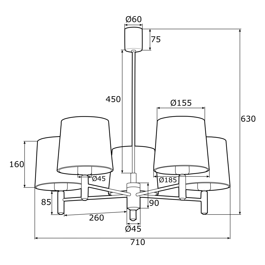 Argon 2145 - Люстра на штанге PONTE 5xE27/15W/230V зеленая/латунь