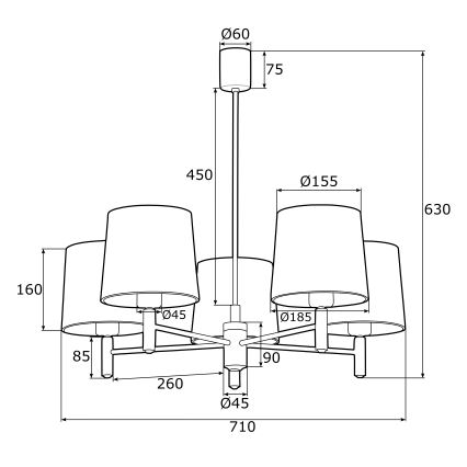 Argon 2145 - Люстра на штанзі PONTE 5xE27/15W/230V зелений/латунь