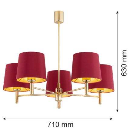 Argon 2169 - Люстра на штанзі PONTE PLUS 5xE27/15W/230V червона