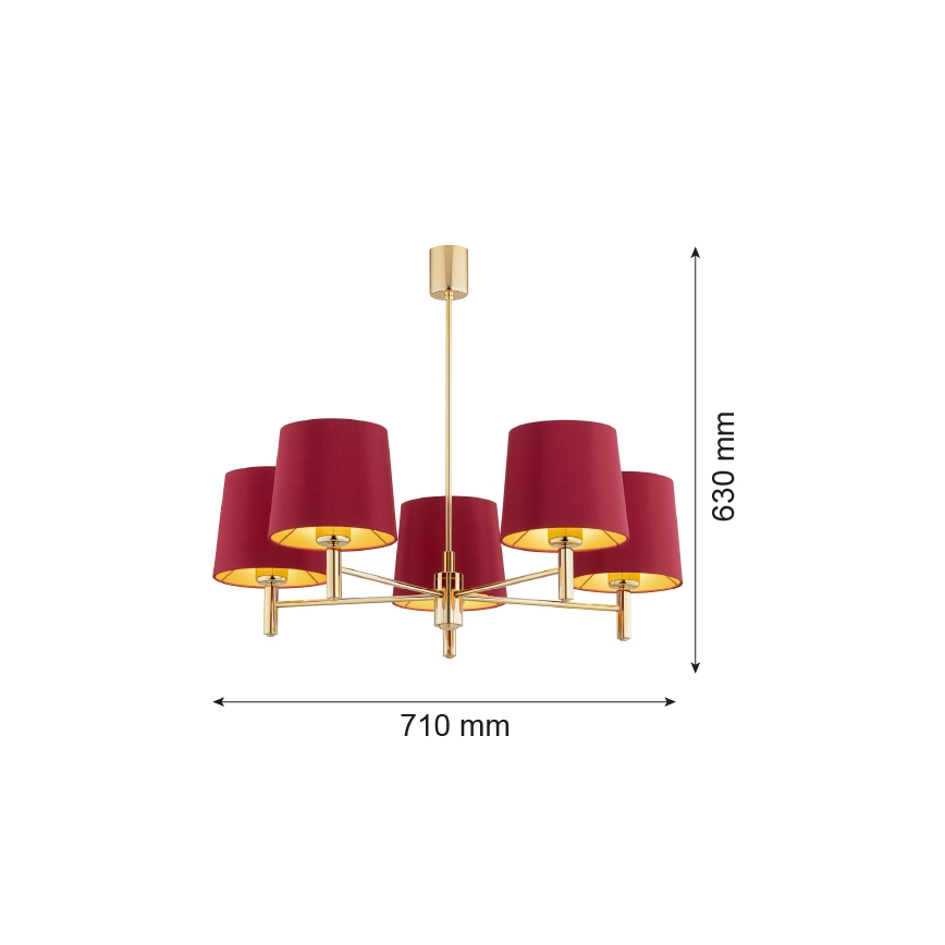 Argon 2169 - Люстра на штанзі PONTE PLUS 5xE27/15W/230V червона