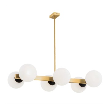 Argon 2549 - Люстра на штанзі FREEMONT 6xE27/15W/230V золотий/білий/чорний
