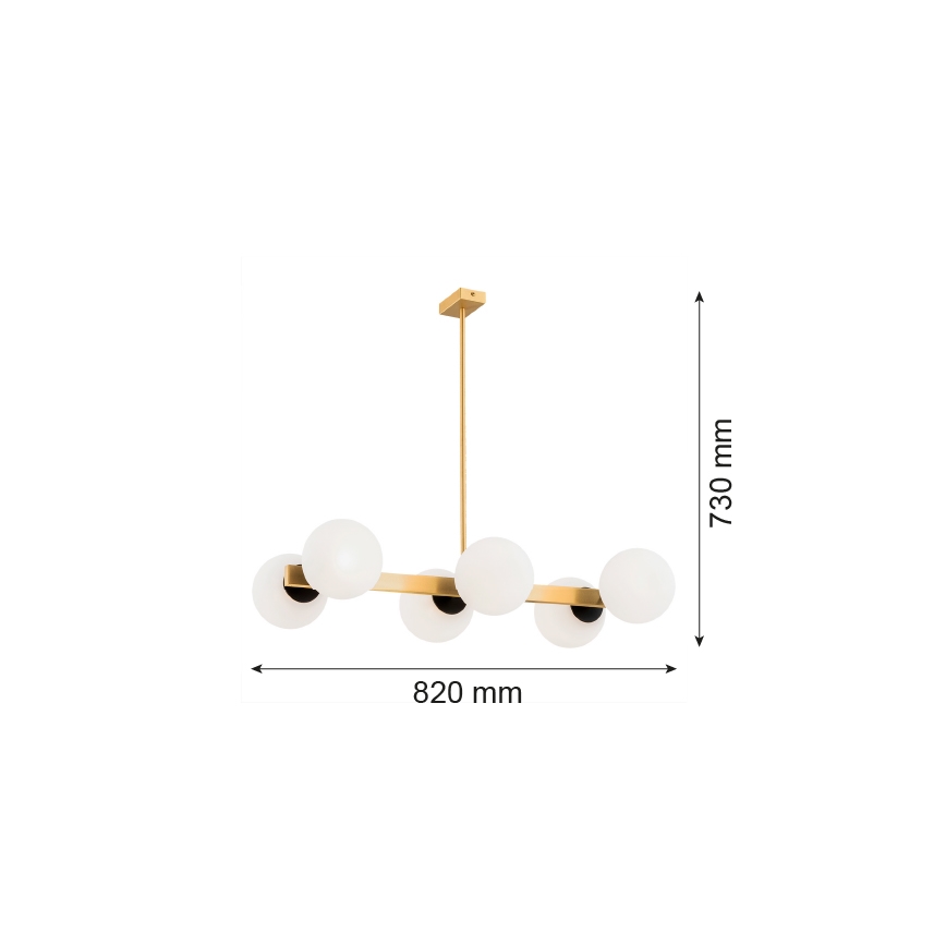 Argon 2549 - Люстра на штанзі FREEMONT 6xE27/15W/230V золотий/білий/чорний