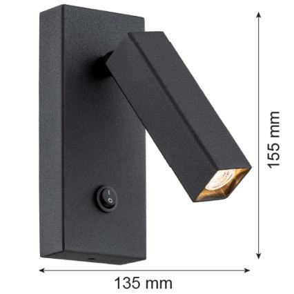 Argon 4723 - Настінний точковий світильник ROCK 1xG9/6W/230V чорний