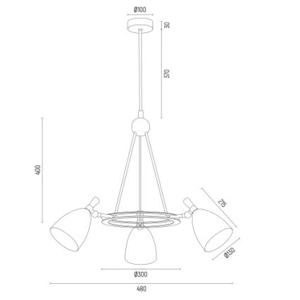Argon 6149 - Люстра на штанзі CHARLOTTE 3xE27/15W/230V чорний/золотий