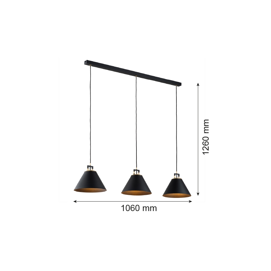 Argon 6174 - Підвісна люстра ORTE 3xE27/15W/230V чорний