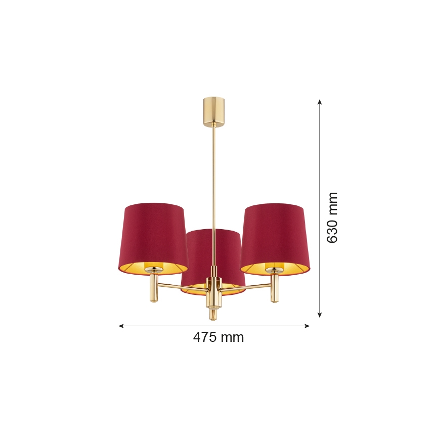 Argon 6266 - Люстра на штанзі PONTE PLUS 3xE27/15W/230V червона