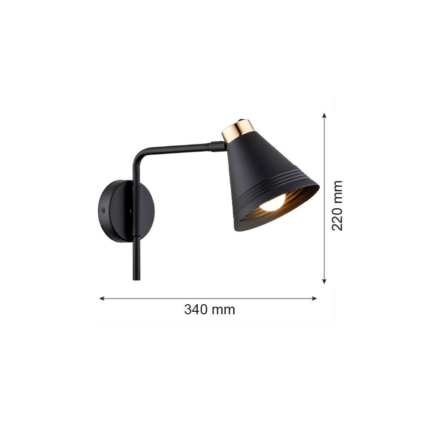 Argon 8008 - Настенная лампа AVALONE 1xE27/15W/230V 34 cm черная/золотая