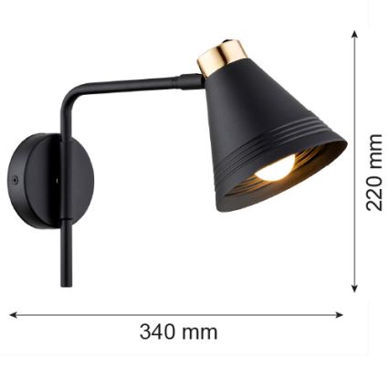 Argon 8008 - Настінна лампа AVALONE 1xE27/15W/230V 34 см чорний/золотий