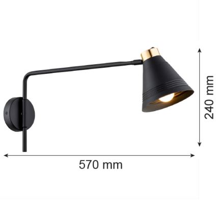 Argon 8009 - Настенная лампа AVALONE 1xE27/15W/230V 57 cm черная/золотая