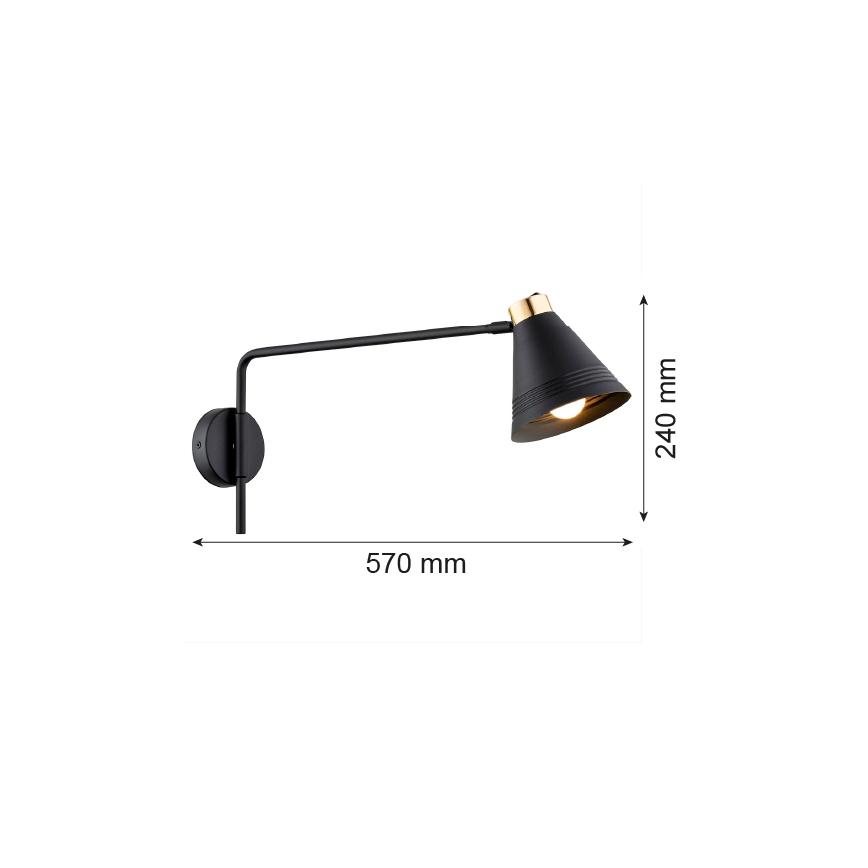 Argon 8009 - Настінна лампа AVALONE 1xE27/15W/230V 57 см чорний/золотий