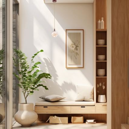 Argon 8452 - Подвесная люстра ALMIROS 1xE14/7W/230V диаметр 12 см алебастр коричневый/золотистый