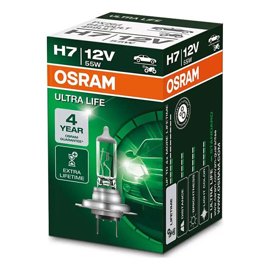Автомобильная лампа ULTRA LIFE H7 PX26d/55W/12V - Osram