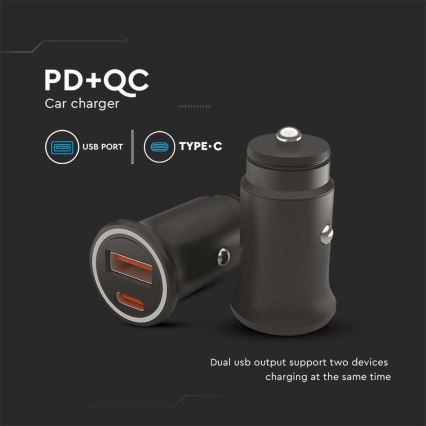 Автомобильное зарядное устройство Power Delivery 20W 12-24V/3A USB/C черный