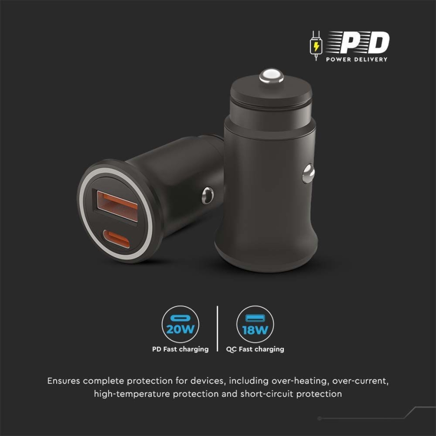 Автомобильное зарядное устройство Power Delivery 20W 12-24V/3A USB/C черный