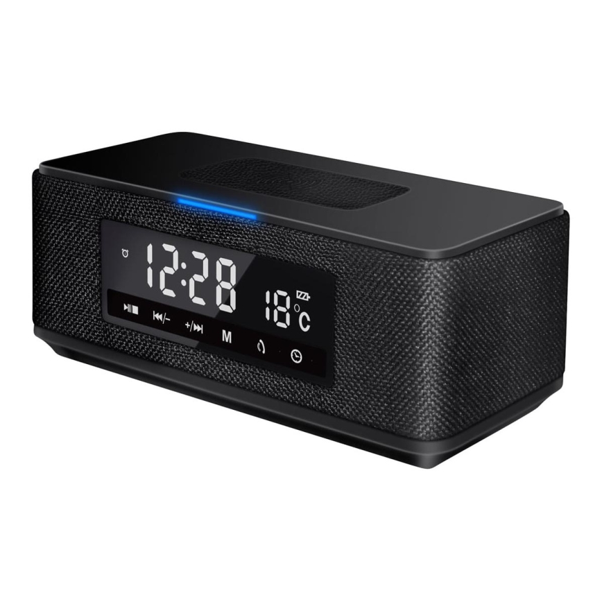Акумуляторна колонка з LCD-дисплеєм, будильником і бездротовою зарядкою 3600 mAh