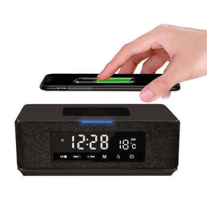 Акумуляторна колонка з LCD-дисплеєм, будильником і бездротовою зарядкою 3600 mAh