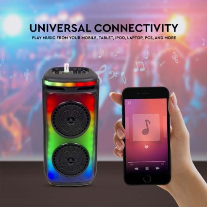 Акумуляторна колонка зі світлодіодним RGB-підсвічуванням з мікрофоном 400W/2400 mAh + пульт дистанційного керування