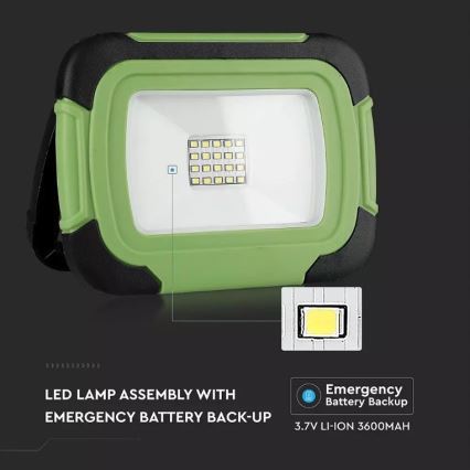 Акумуляторний LED прожектор SAMSUNG CHIP LED/10W/3,7V IP44 6400K 3600 mAh зелений