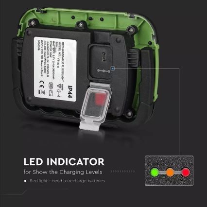 Акумуляторний LED прожектор SAMSUNG CHIP LED/10W/3,7V IP44 6400K 3600 mAh зелений