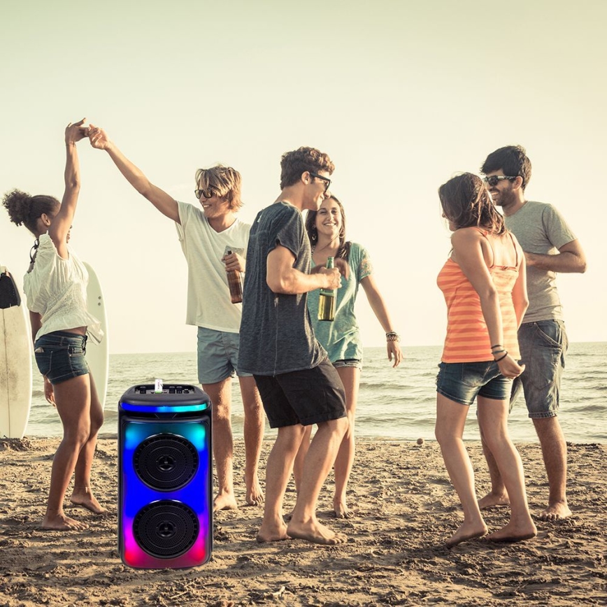 Аккумуляторная колонка со светодиодной RGB-подсветкой с микрофоном 400W/2400 mAh + дистанционное управление